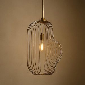 Brushed Brass Wire Candle Cage - Linear Sculptural Light