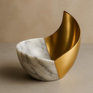 Asymmetrical Marble & Brass Holder - Luxury Material Contrast