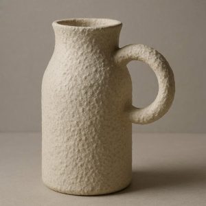 Textured Ring Handle Ceramic Vase - Functional Art Piece