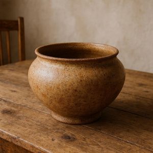 Wide Mouth Ceramic Bowl Vase - Rustic Table Centerpiece